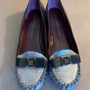 Marc By Marc Jacobs Silver Black Bow Metallic Leather Ballet Flats Women’s 36
